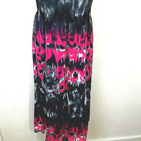 Dress Sundress built-in bra  Maxi Charcoal Pink Contrast Whimsigoth Fairygrunge - Picture 3 of 7